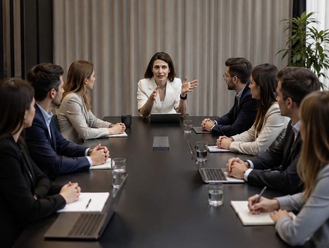 Dr. Neda Maria Kaizumi leading an executive board session